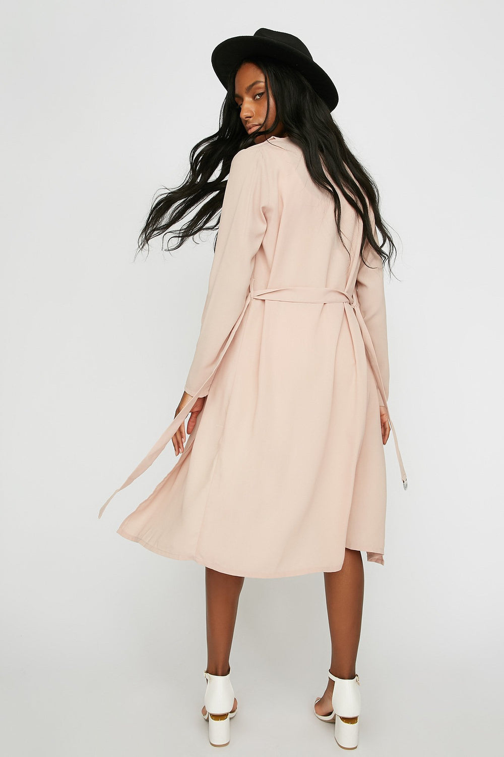 Women Waterfall Belted Self-Tie Blazer Rose