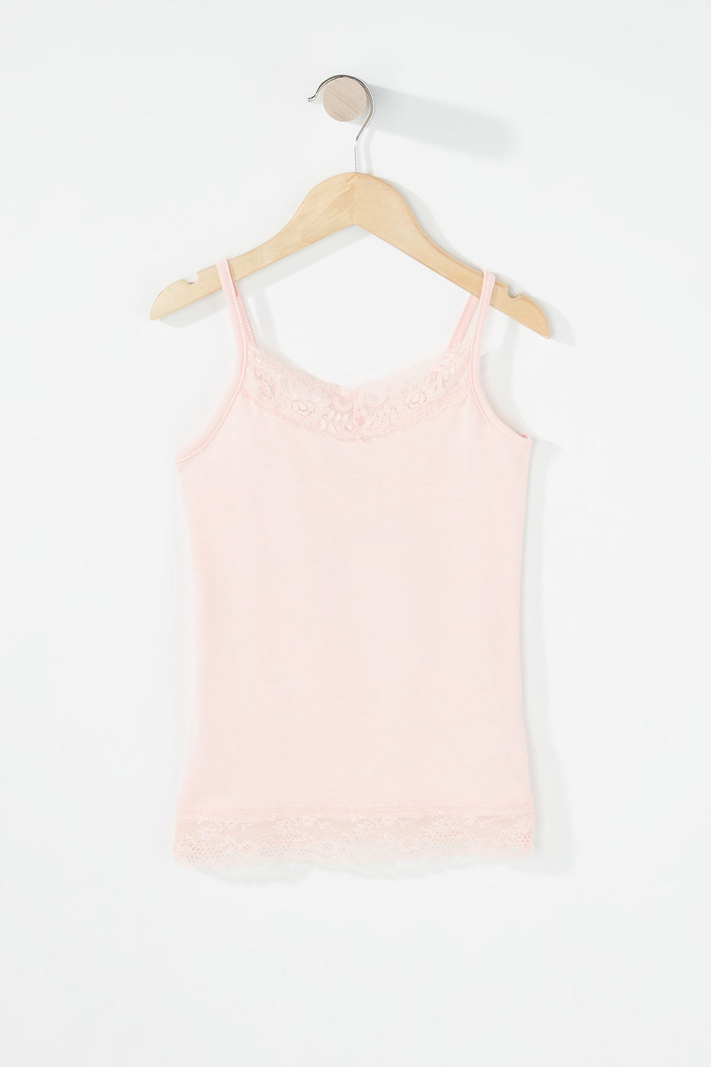 Kids Camisole côtelée ornée de dentelle pour fille Rose