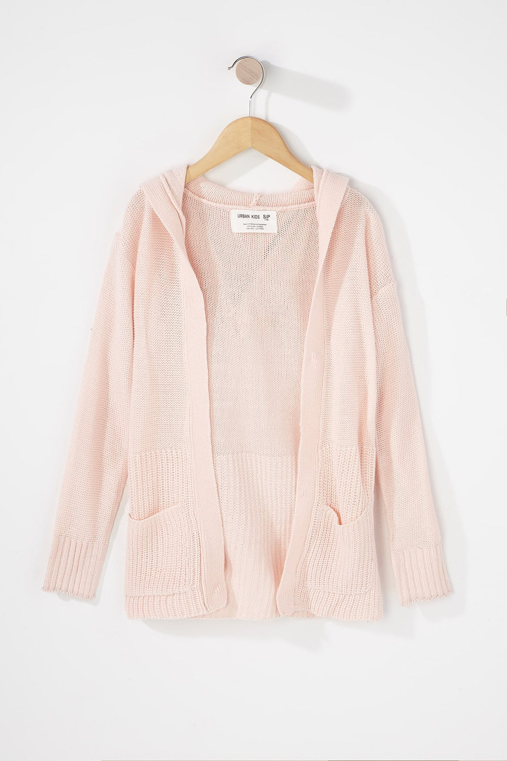 Kids Cardigan ouvert en tricot à capuchon pour fille Rose