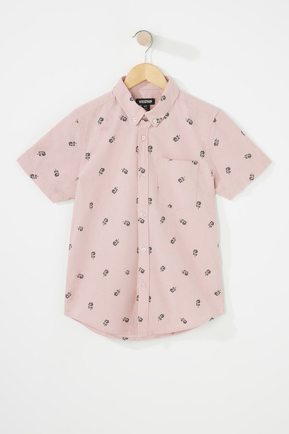 Kids Chemise boutonnée imprimée à manches courtes et col épinglé pour garçon Rose