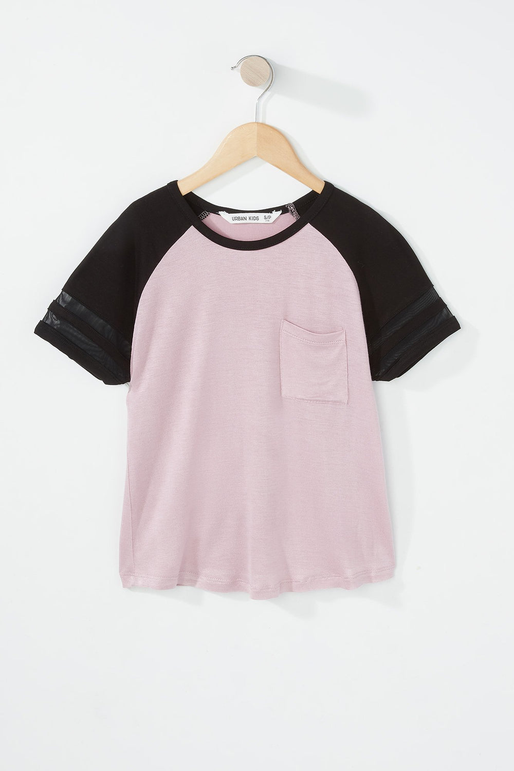 Kids Girls Mesh Varsity Striped Pocket T-Shirt Rose