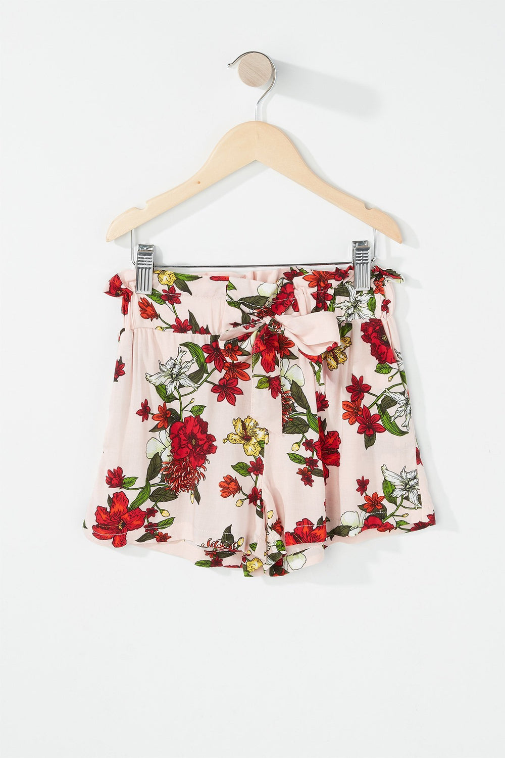 Kids Short volanté imprimé à taille roulée avec attache pour fille Rose