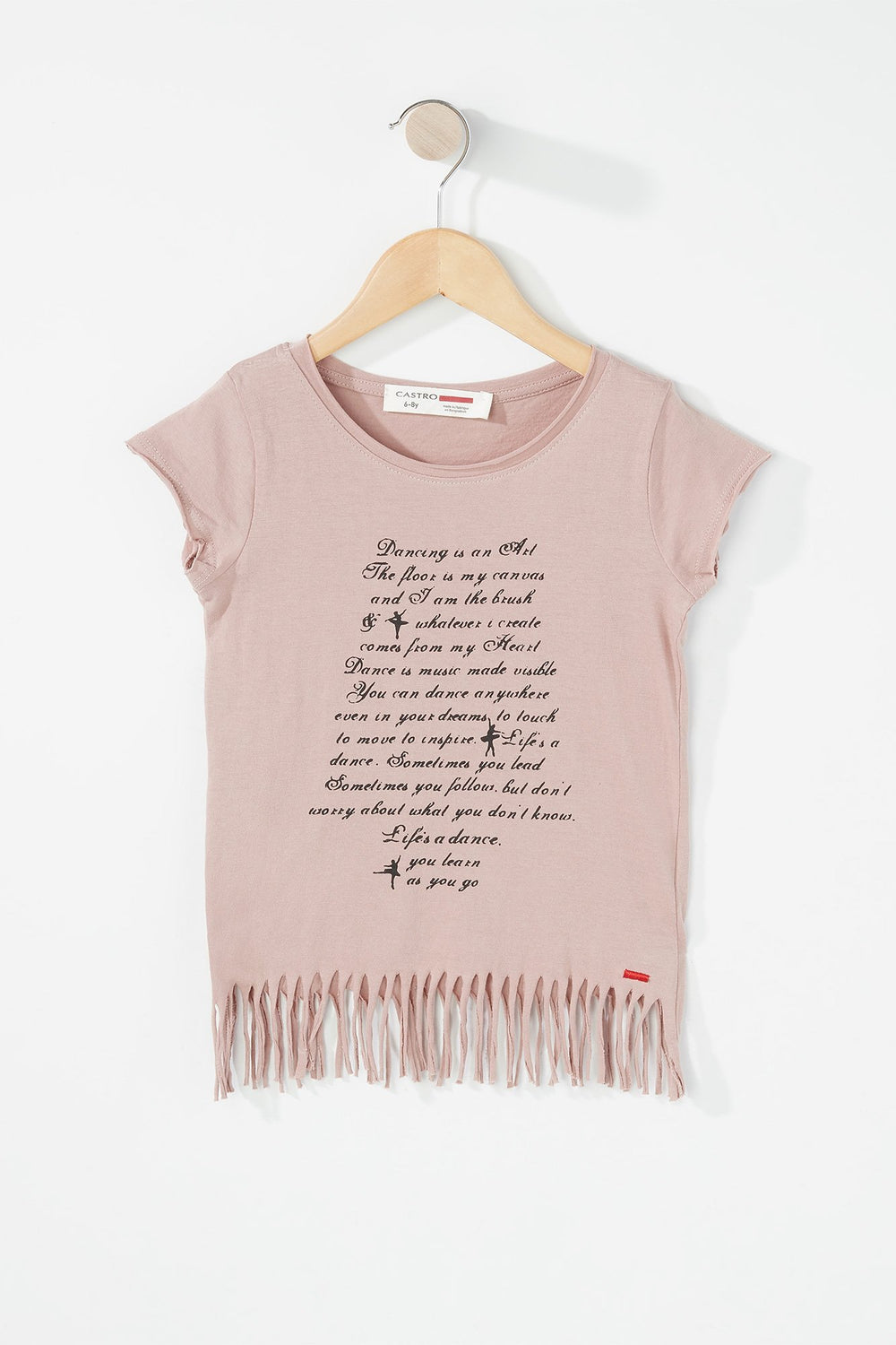Kids T-shirt à imprimé de message et ballerine avec franges pour fille Rose
