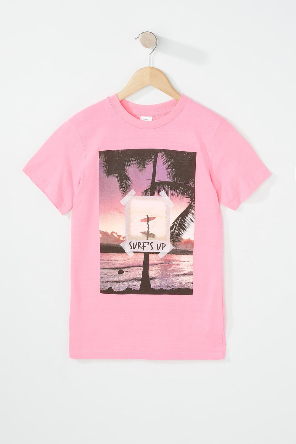Kids T-shirt à motif de palmiers et imprimé Surf's Up pour garçon Rose