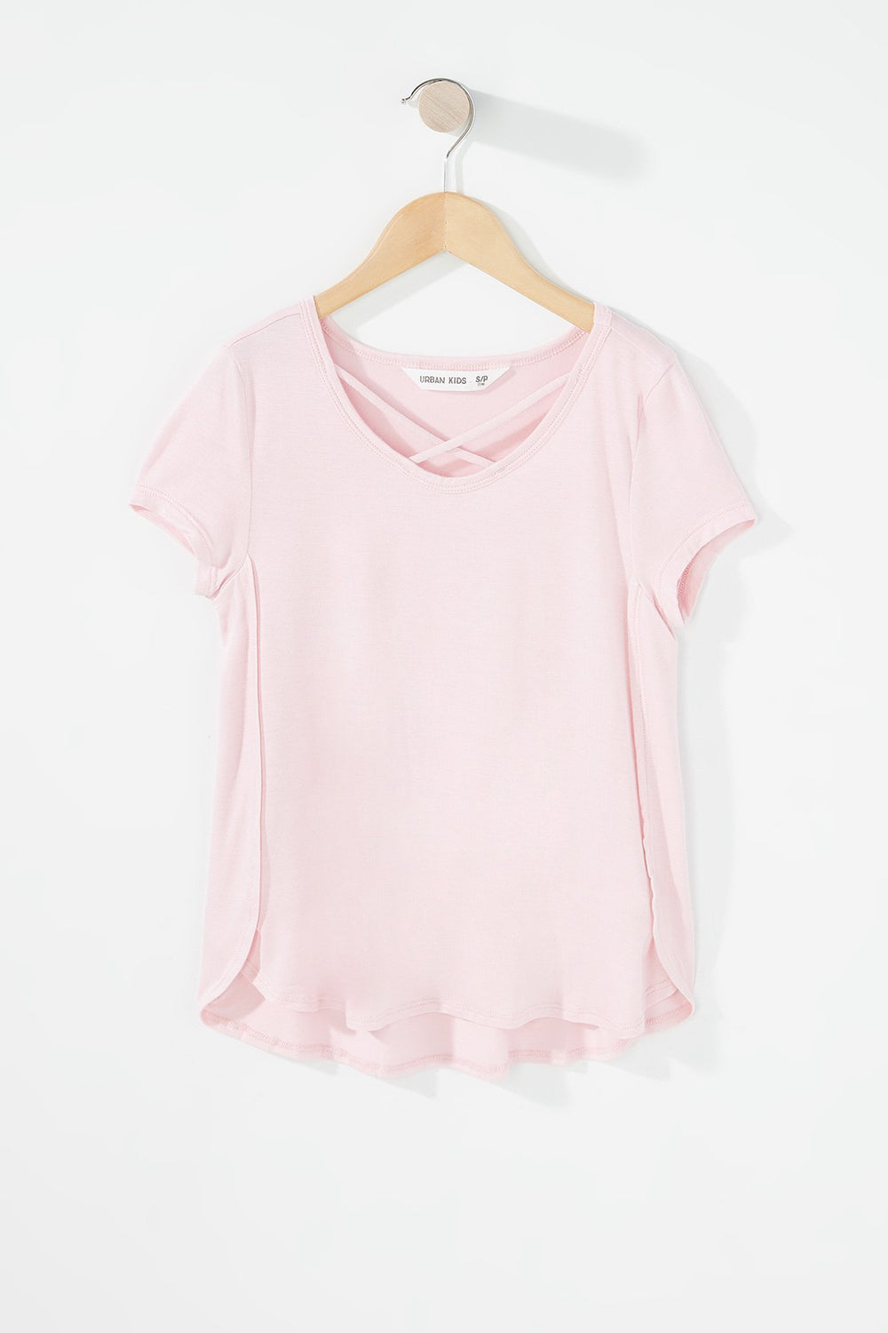 Kids T-shirt avec motif de cage et encolure arrondie pour fille Rose