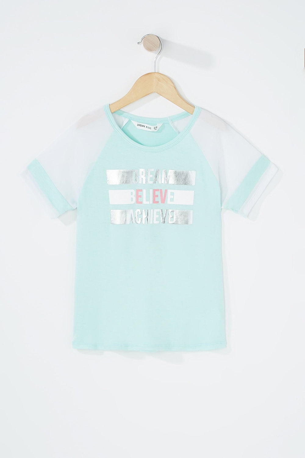 Kids T-shirt en filet rayé de style universitaire avec blocs de couleurs pour fille Rose