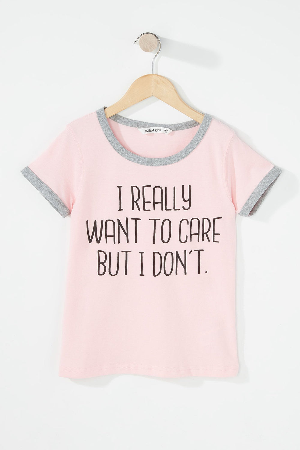Kids T-shirt imprimé à liséré contrastant pour fille Rose