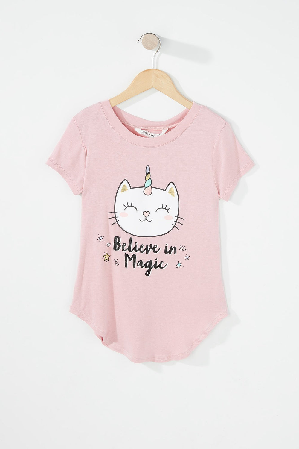 Kids T-shirt léger imprimé à ourlet arrondi pour fille Rose