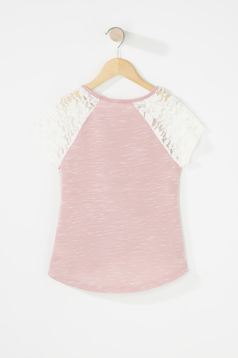 Kids T-shirt noué devant avec manches en dentelle et collier pour fille Rose