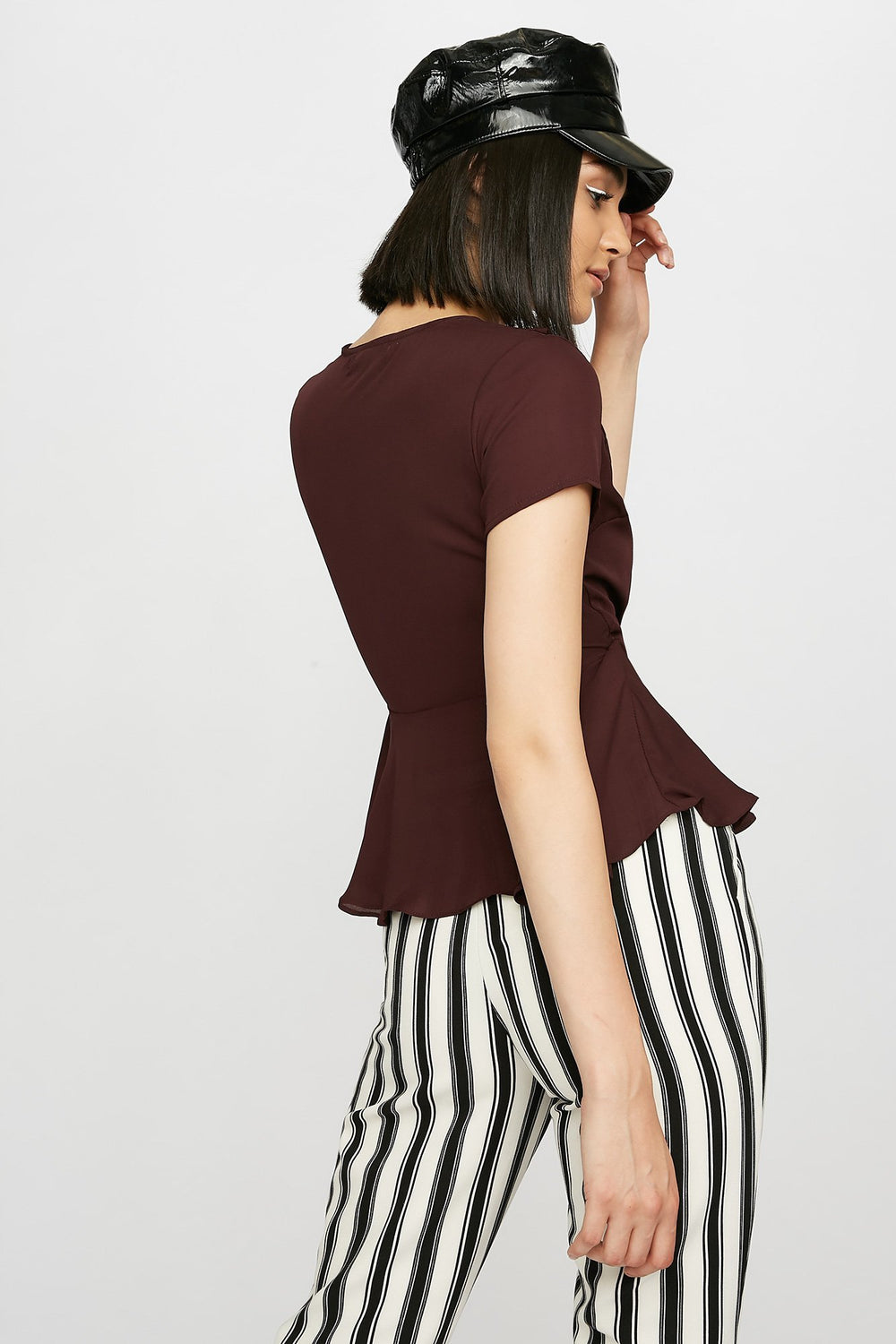 Women Blouse cache-cur volantée Rouge foncé