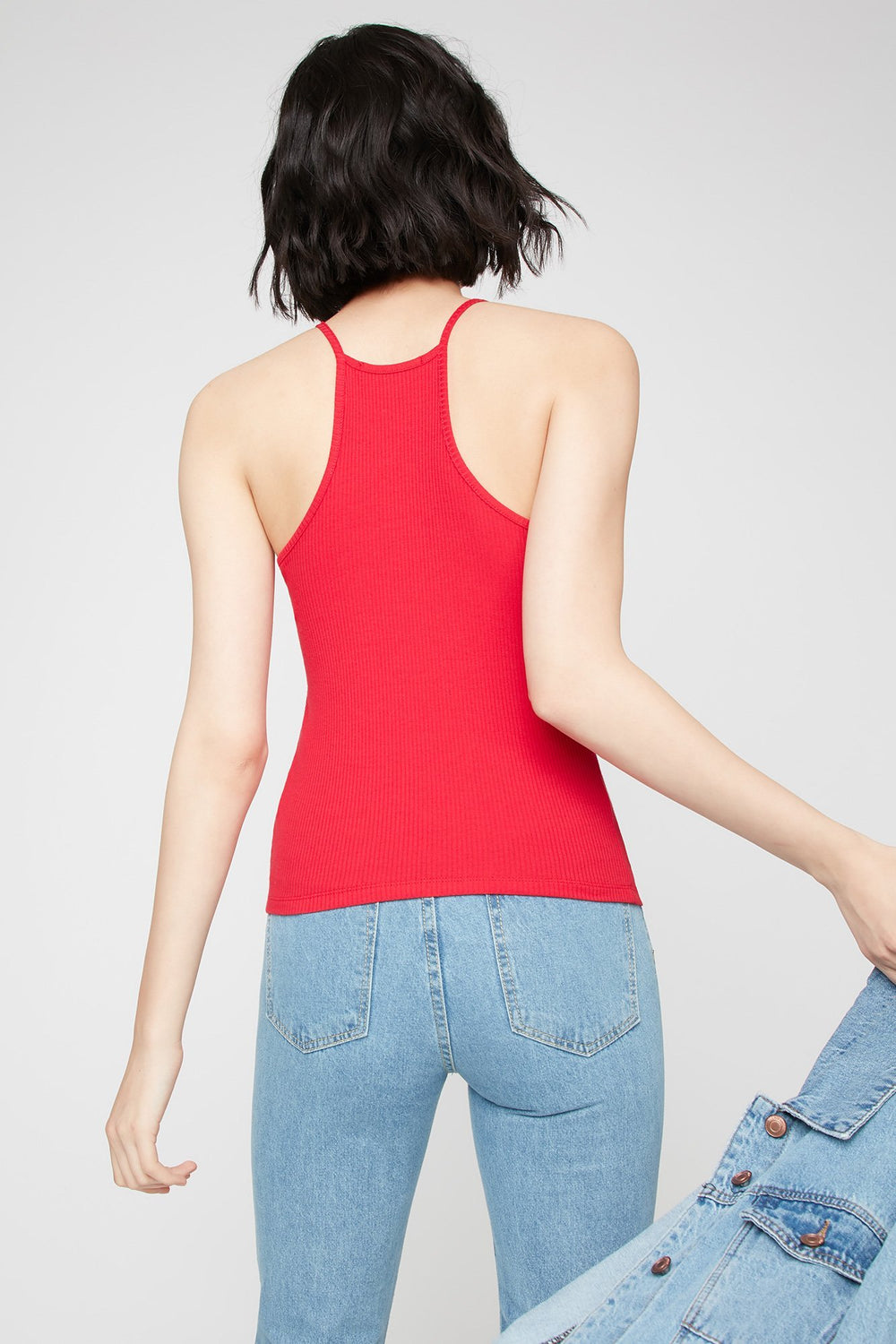 Women Camisole côtelée à col roulé Rouge foncé