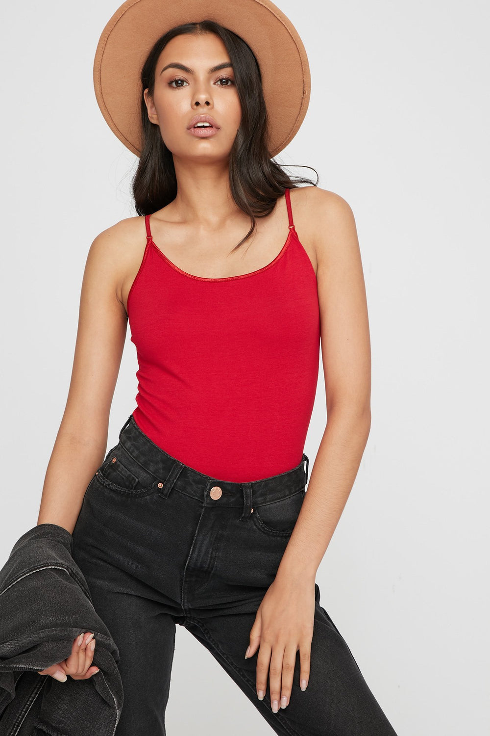 Women Camisole longue de base à encolure arrondie Rouge foncé