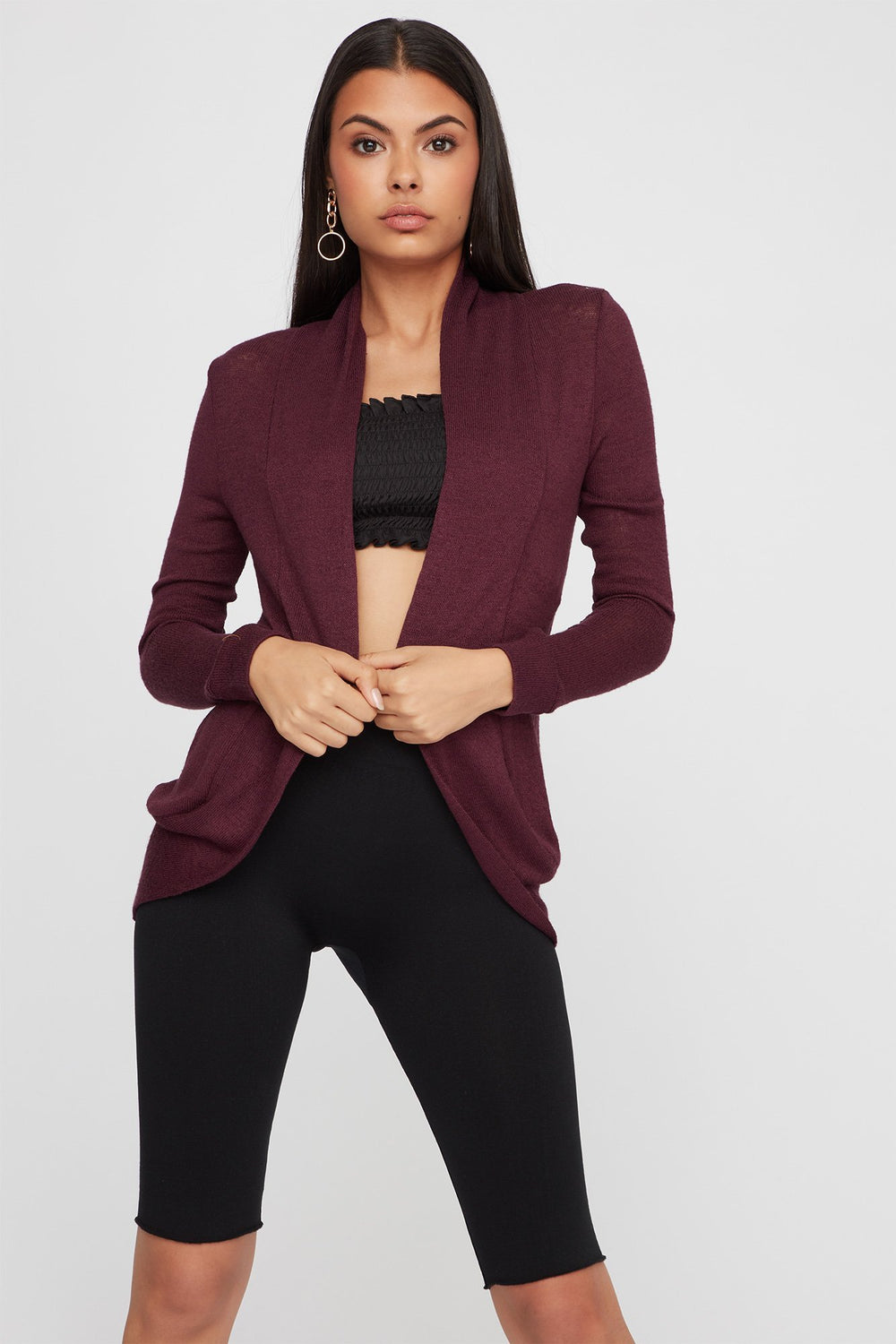Women Cardigan asymétrique moucheté Rouge foncé