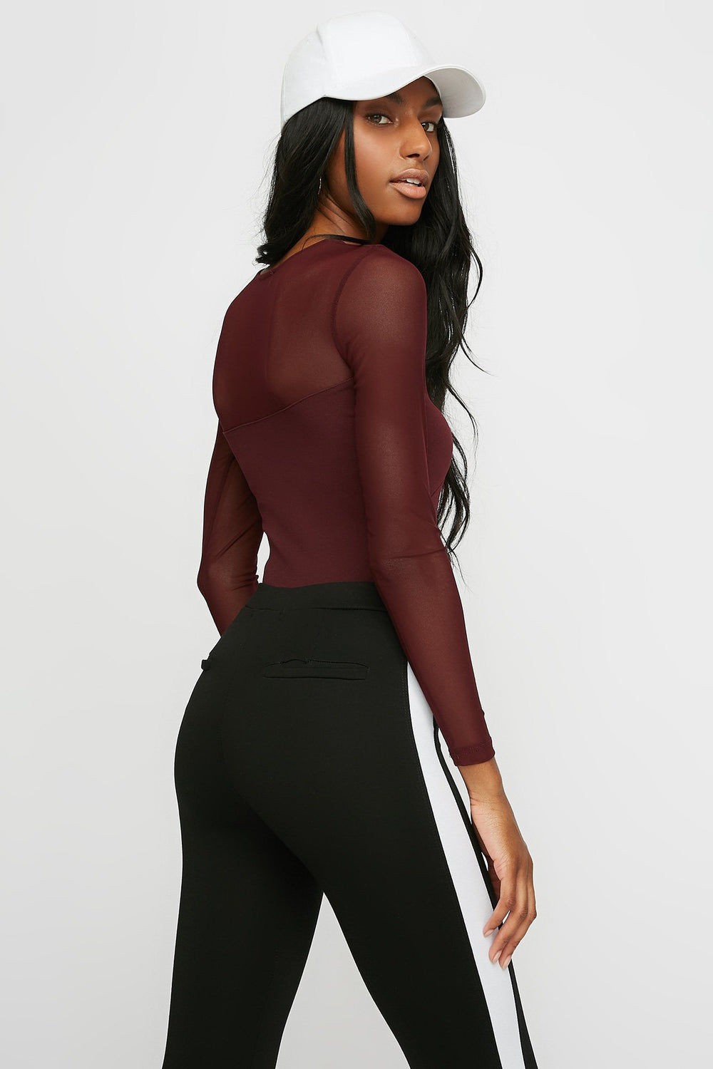 Women Maillot en filet à manches longues Rouge foncé