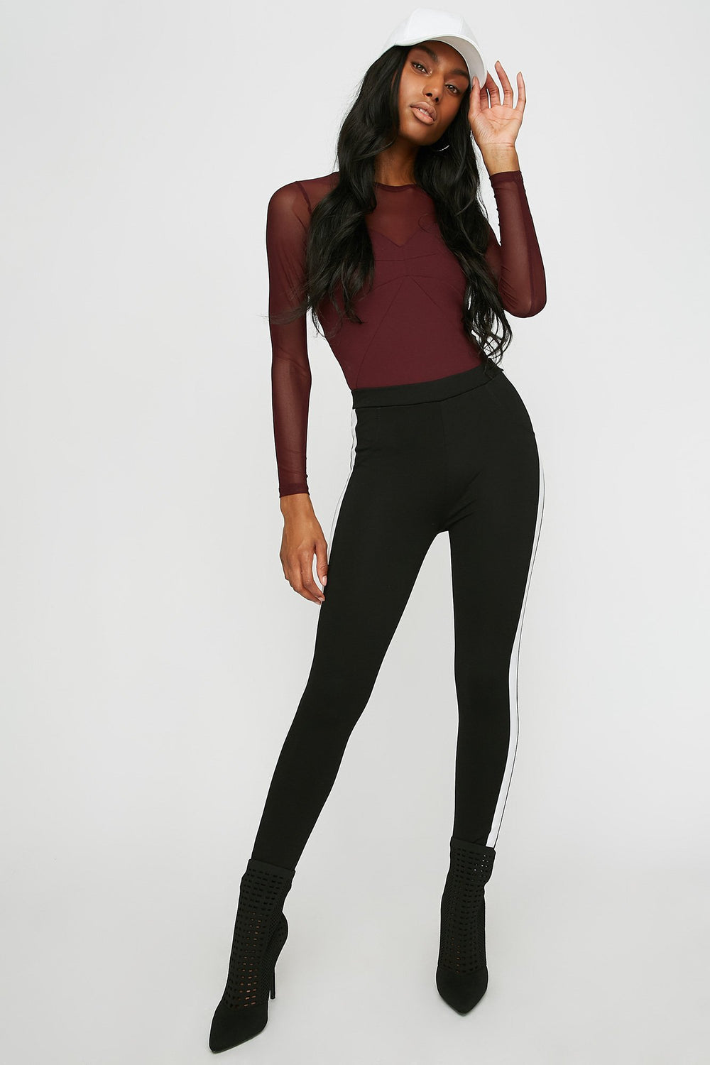 Women Maillot en filet à manches longues Rouge foncé