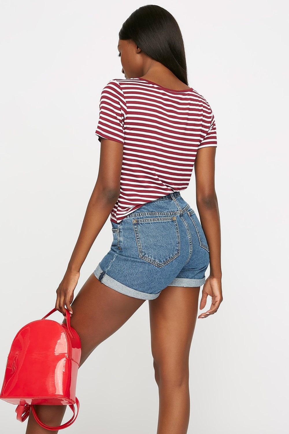 Women T-shirt cache-cur léger rayé Rouge foncé