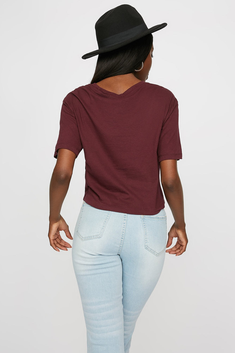 Women T-shirt de base court avec poche Rouge foncé