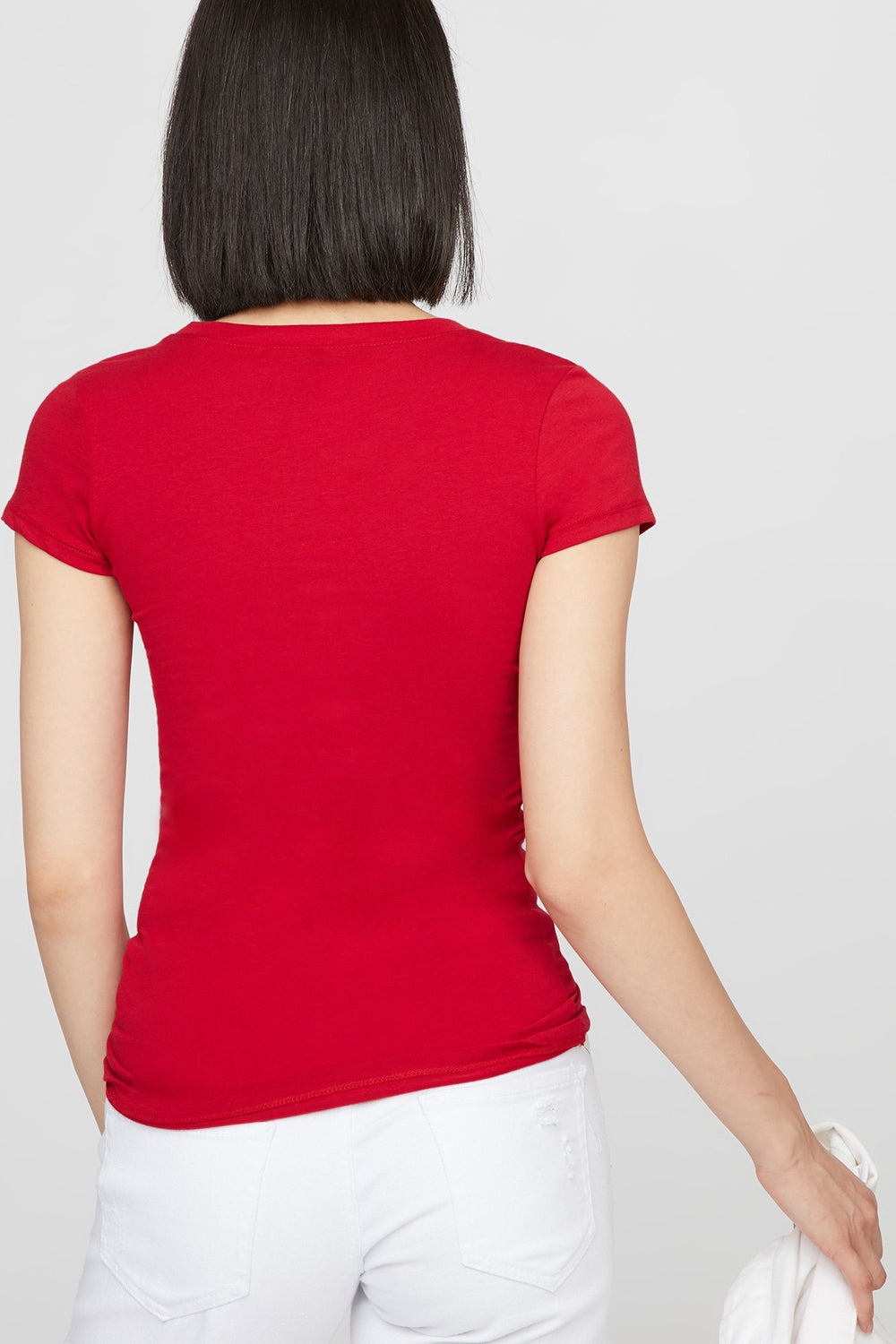 Women T-shirt long de base à encolure arrondie Rouge foncé