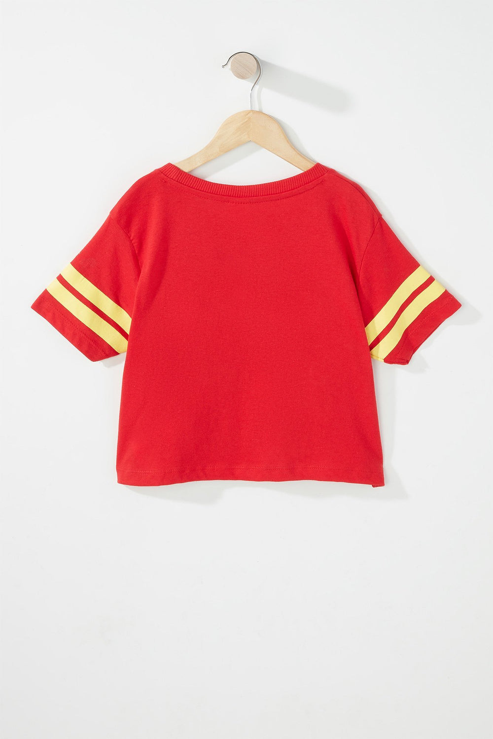 Kids T-shirt court à imprimé World Cup rayé de style universitaire pour fille Rouge foncé