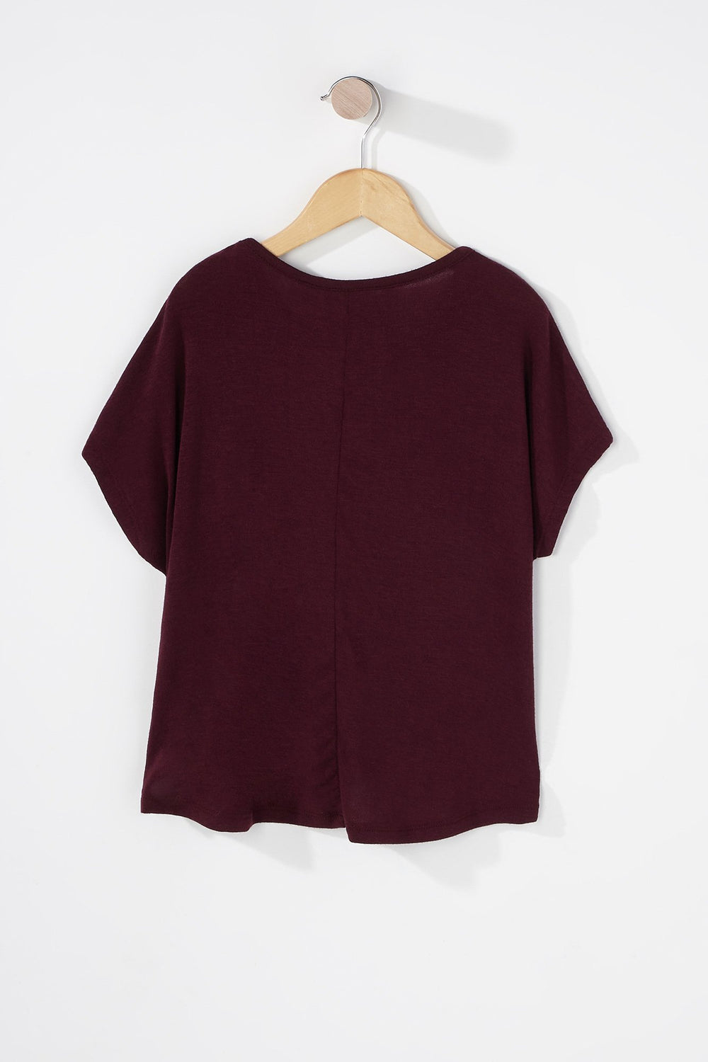 Kids T-shirt de base à manches chauve-souris et encolure en V pour fille Rouge foncé
