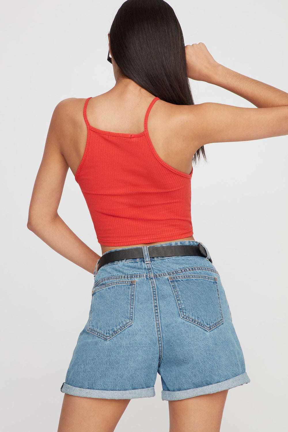 Women Camisole courte côtelée Rouge