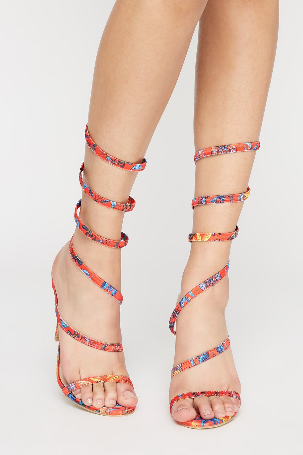 Women Chaussures en satin imprimé avec brides Rouge