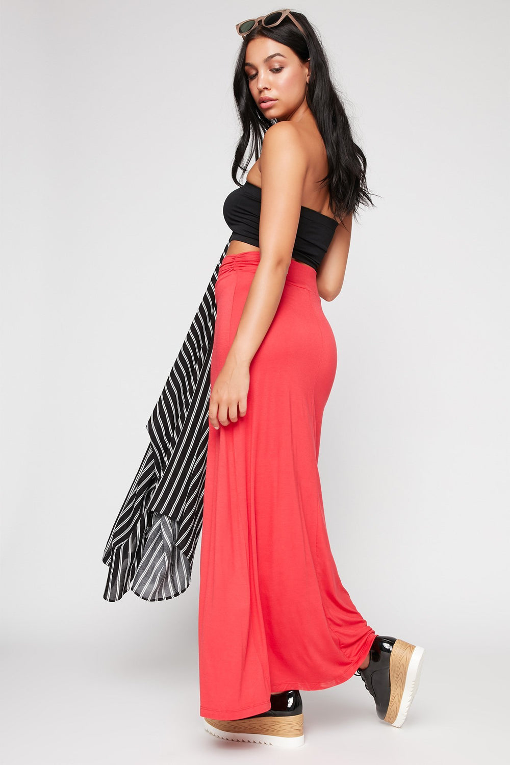 Women Jupe maxi à taille haute Rouge
