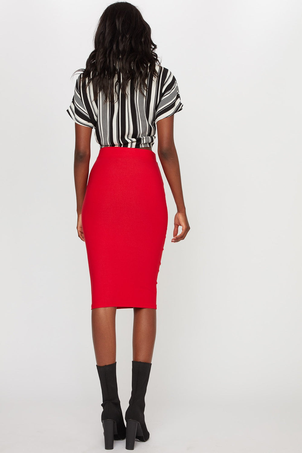 Women Jupe midi à taille haute à enfiler Rouge