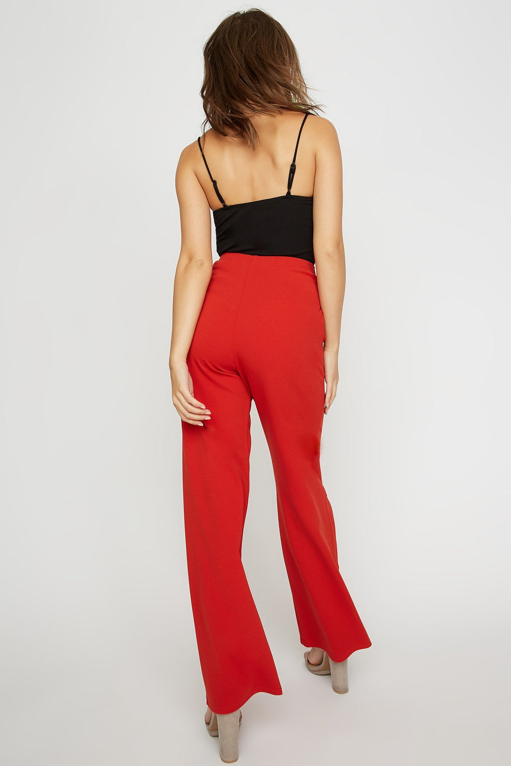 Women Pantalon à jambe large avec attache Rouge