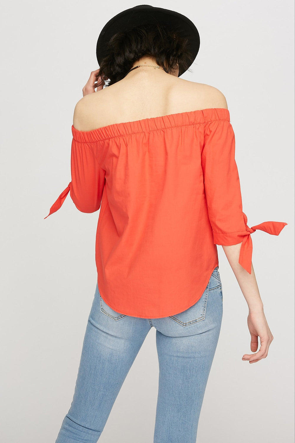 women Blouse à manches avec attaches et épaules dénudées Rouge