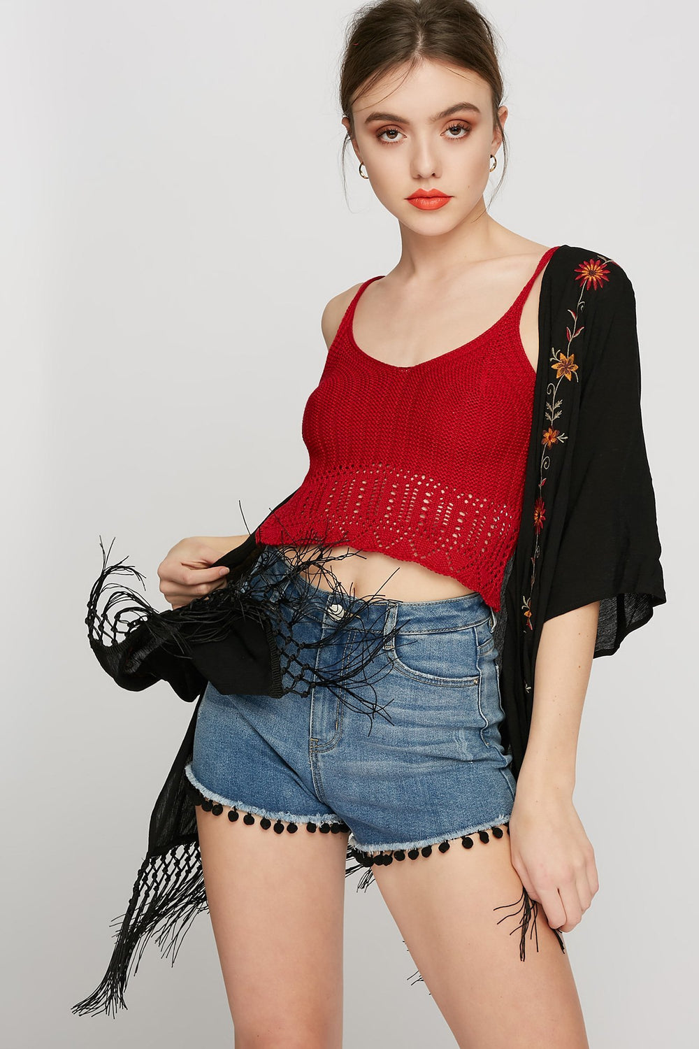 Women Camisole en tricot crocjeté Rouge