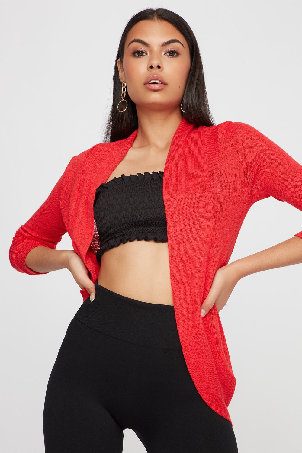 Women Cardigan asymétrique moucheté Rouge