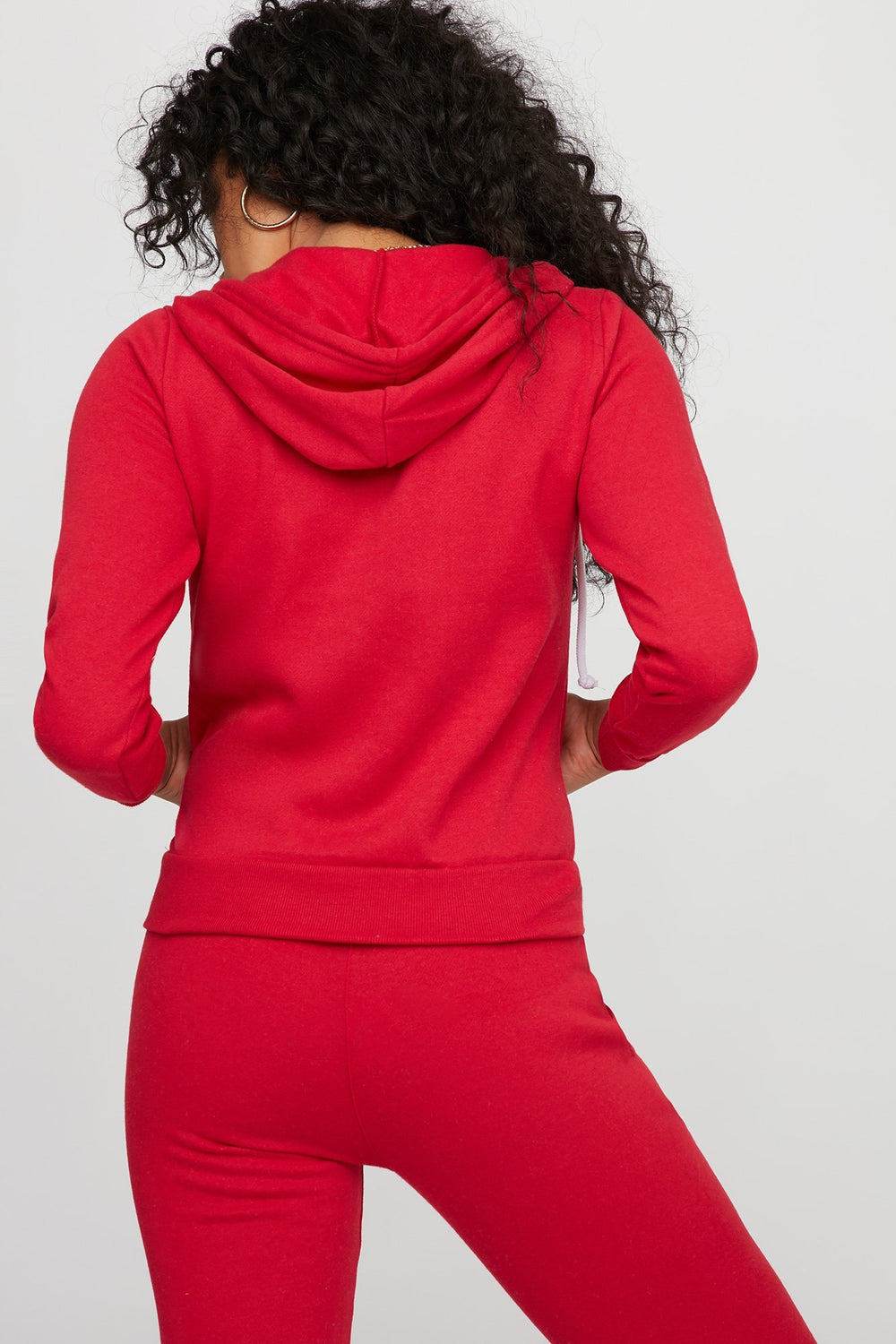Women Haut à capuchon en molleton avec taille coulissante et fermeture à glissière Rouge