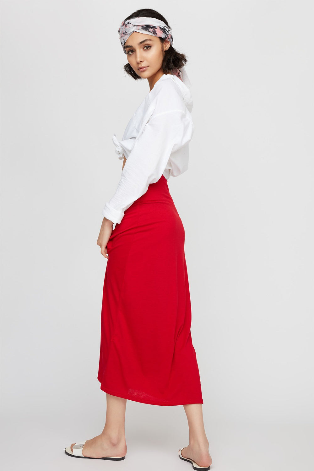 Women Jupe maxi à taille haute à enfiler Rouge