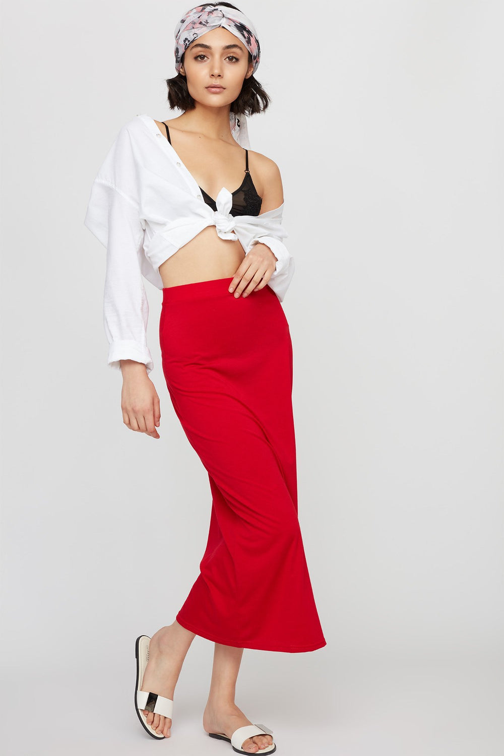 Women Jupe maxi à taille haute à enfiler Rouge