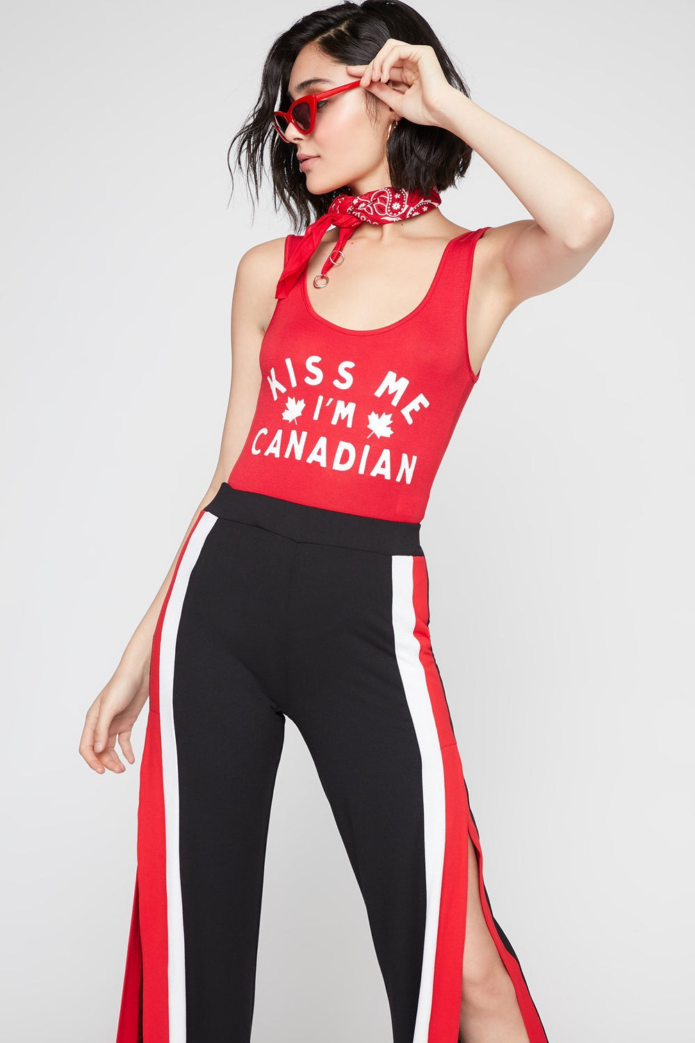 Women Maillot à imprimé Kiss Me I'm Canadian Rouge