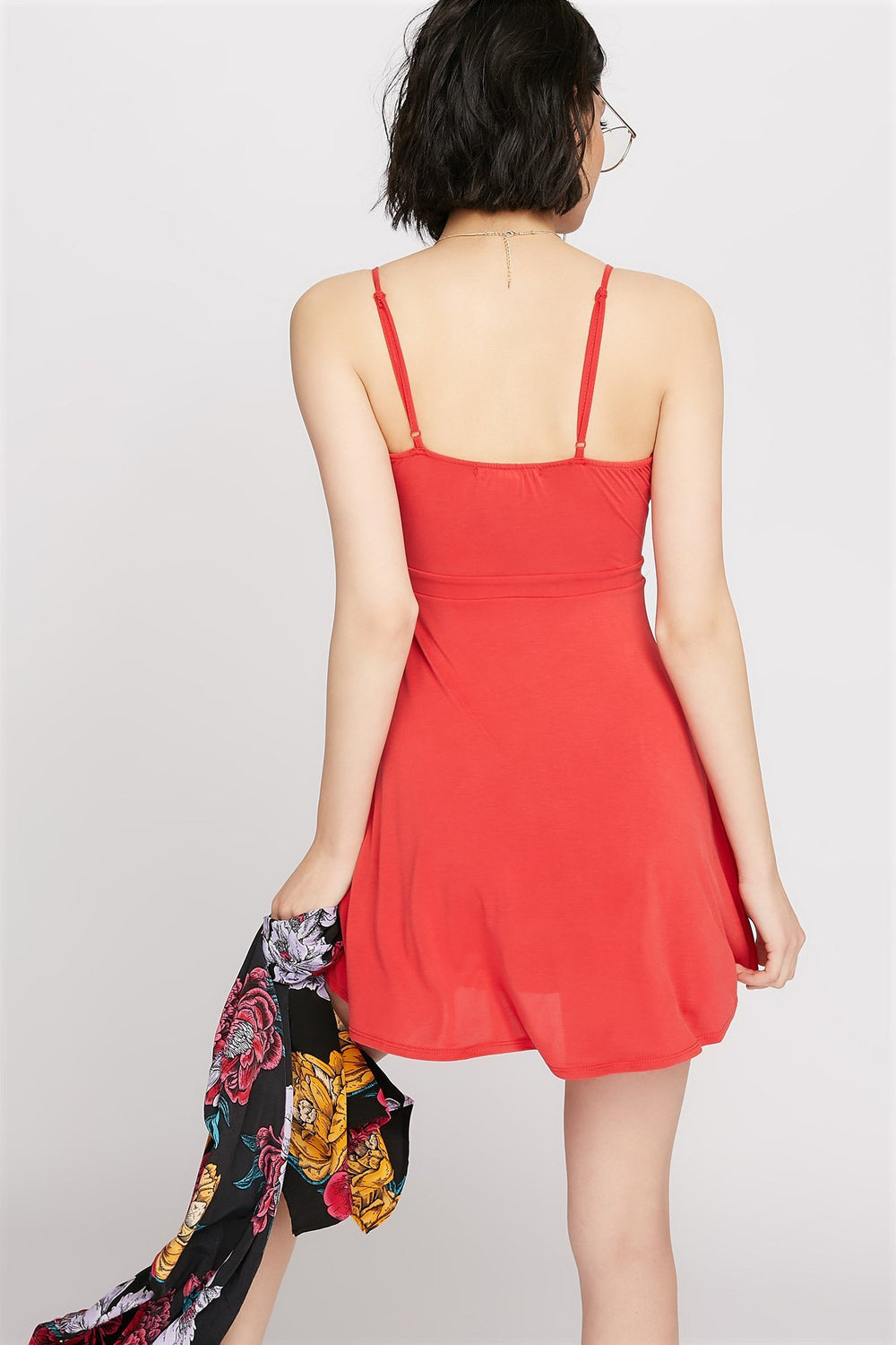 Women Minirobe cache-cur à encolure en V Rouge