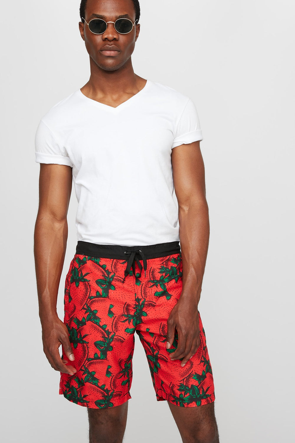 Men Short hybride mince imprimé à taille coulissante Rouge