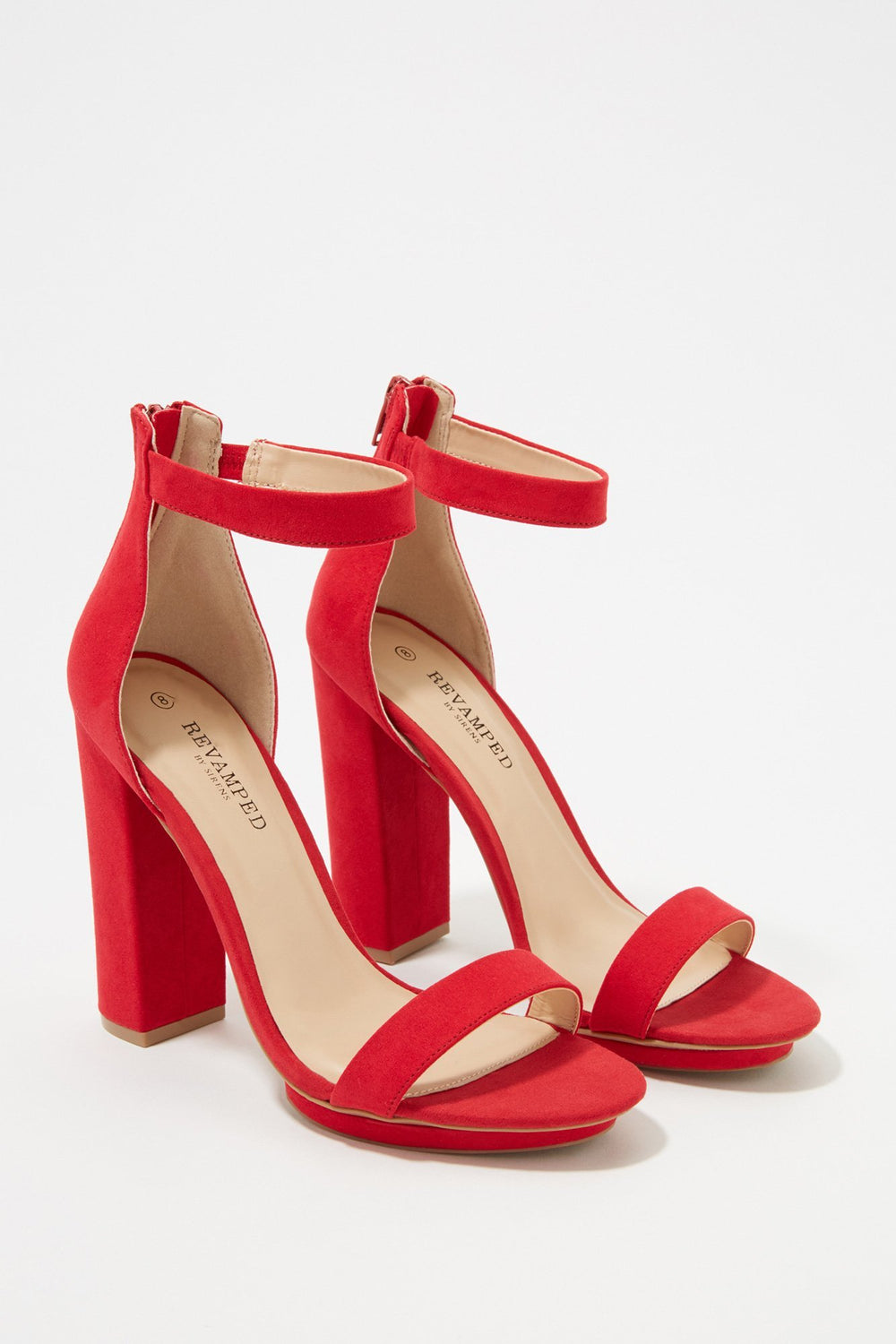 Women Souliers plateformes à talons blocs en similisuède Rouge