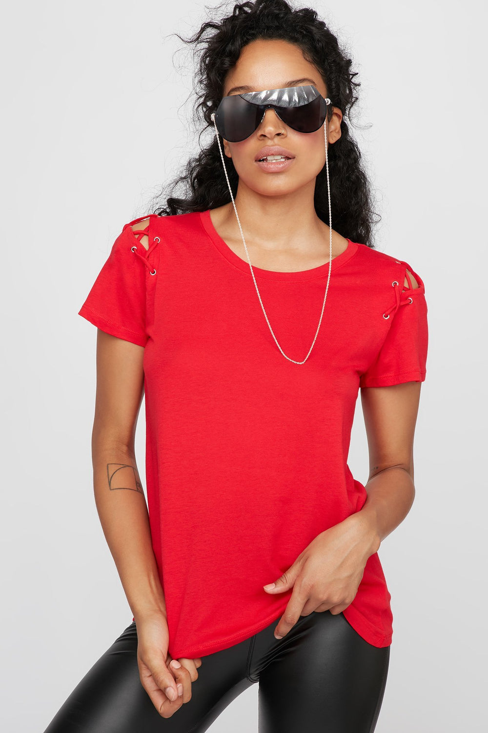 Women T-shirt à épaules dénudées Rouge