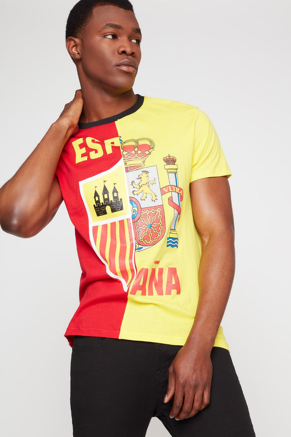 Men T-shirt à imprimé World Cup Spain avec encolure dégagée Rouge