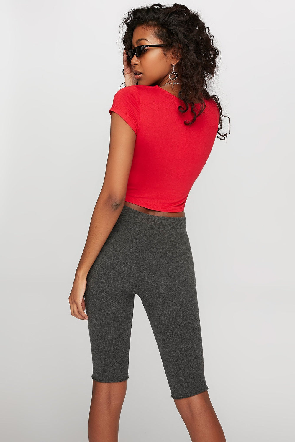 Women T-shirt court noué devant Rouge