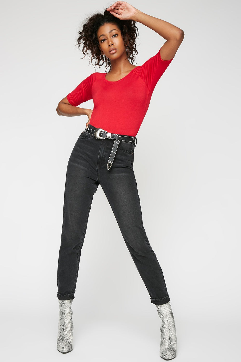 Women T-shirt croisé au dos à encolure arrondie Rouge