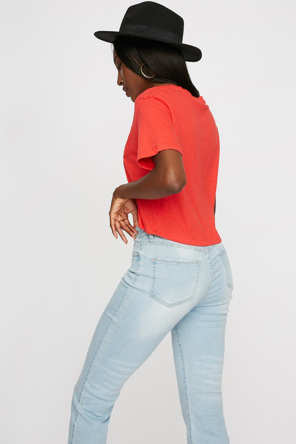 Women T-shirt de base court avec poche Rouge