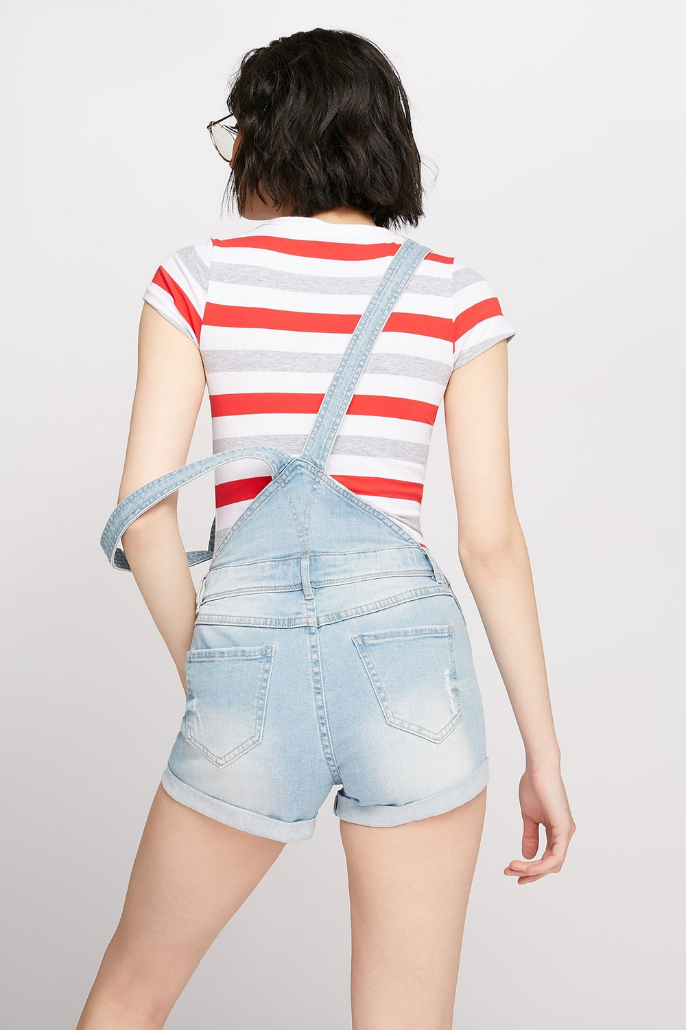 Women T-shirt rayé à encolure dégagée Rouge