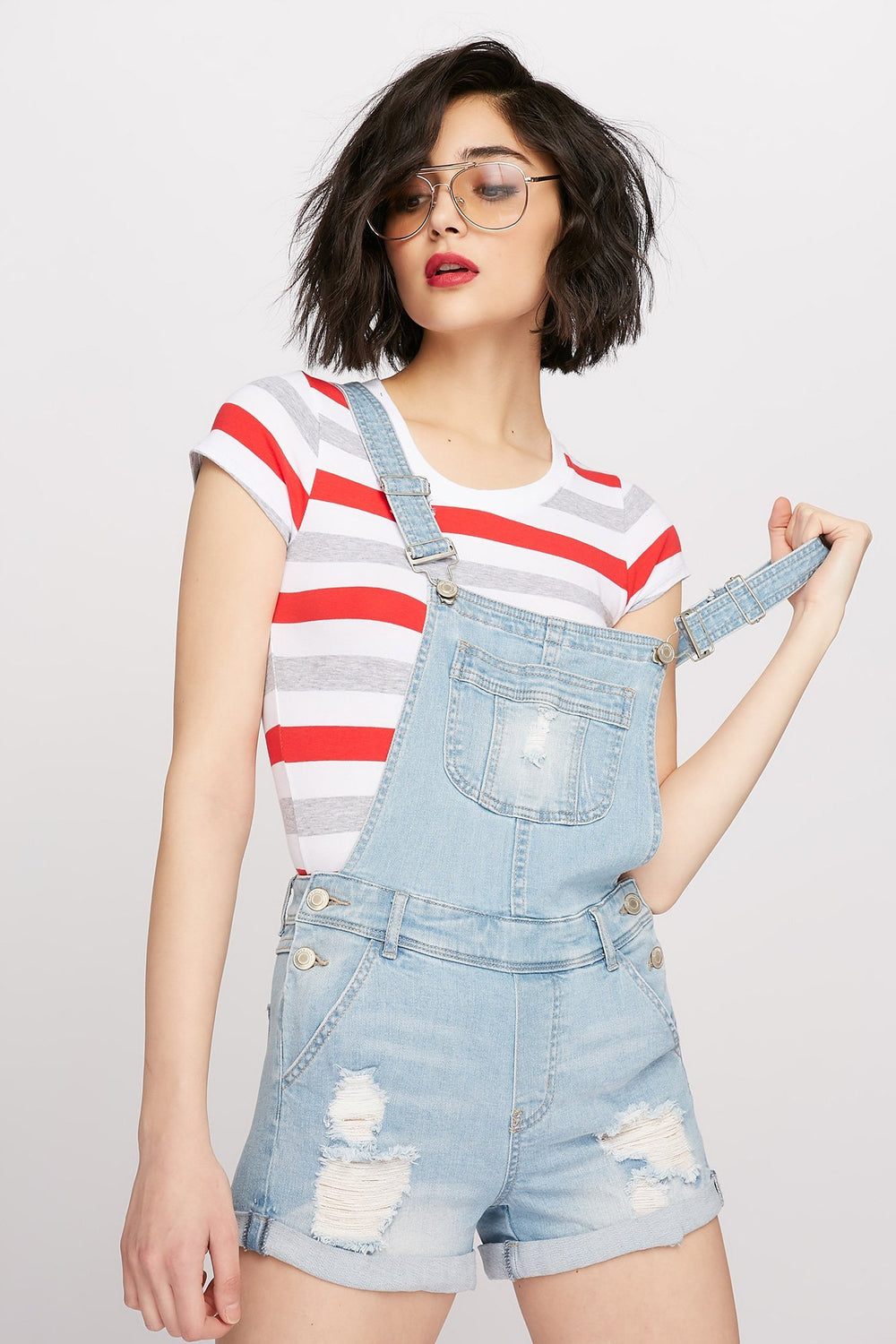 Women T-shirt rayé à encolure dégagée Rouge
