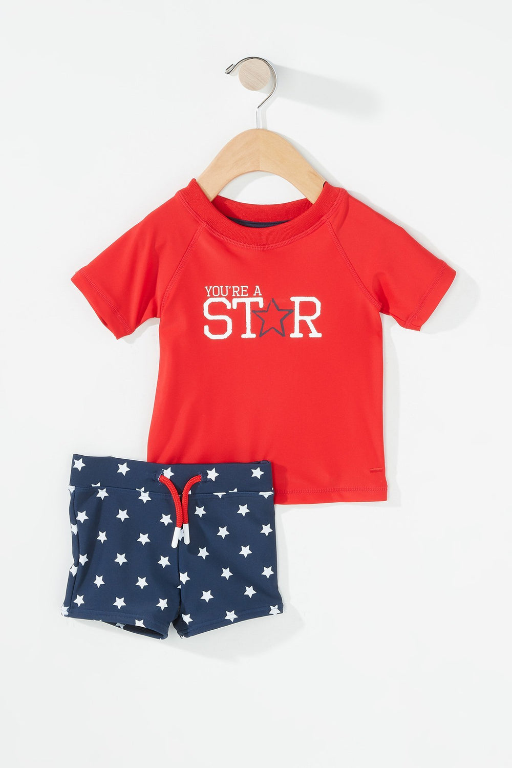 Kids Bikini à manches courtes avec imprimé Étoile pour bébé fille Rouge