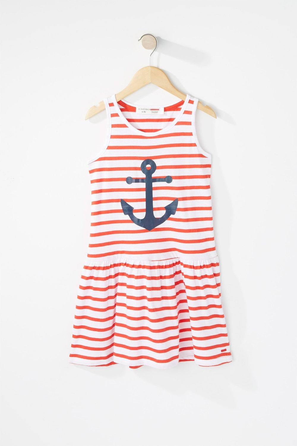 Kids Robe à basque rayée à imprimé Ancre pour fille Rouge