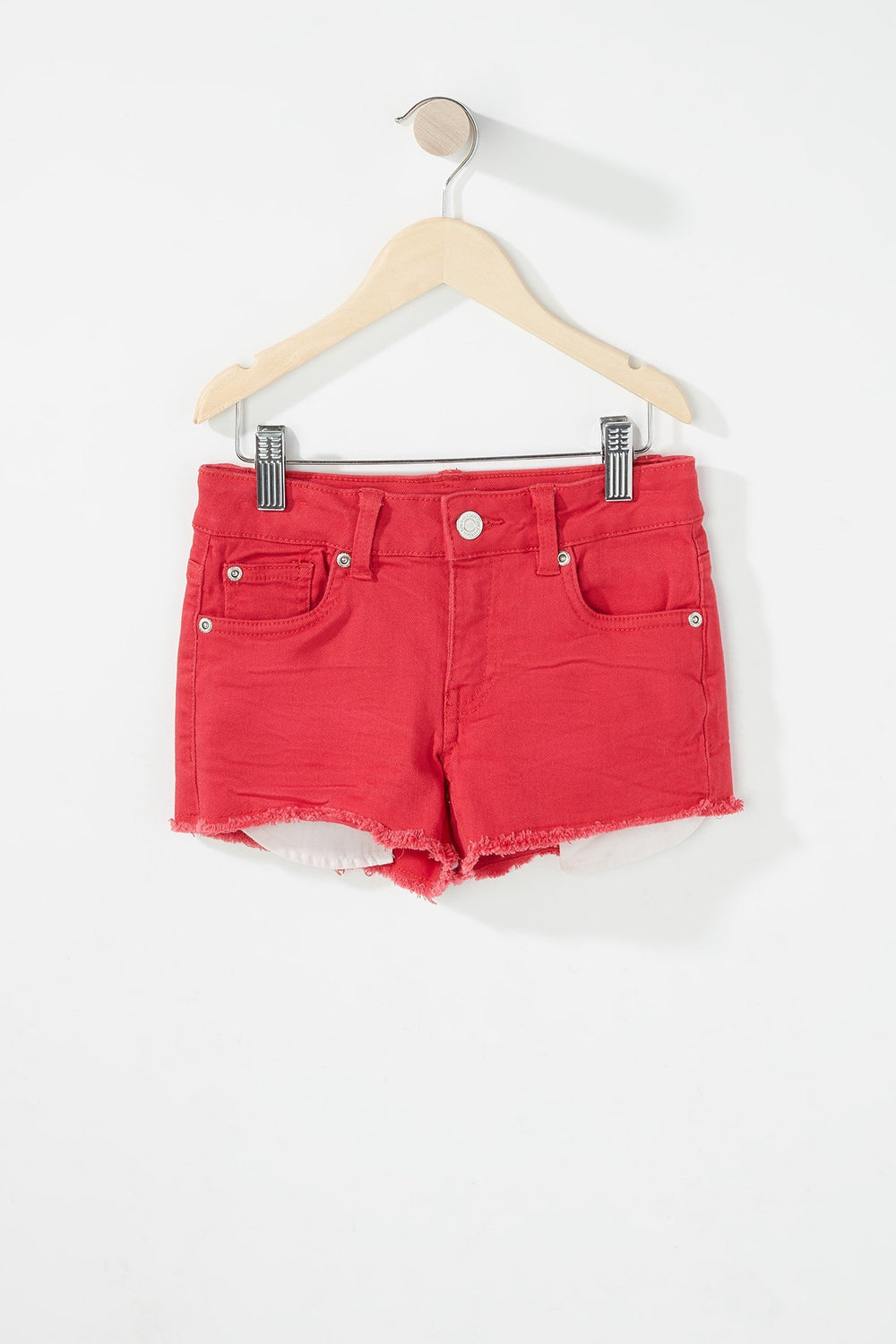 Kids Short en denim coloré avec franges pour fille Rouge