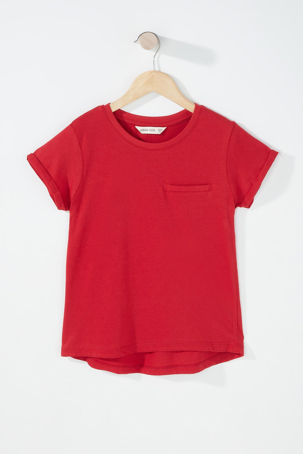 Kids T-shirt avec poche et ourlet arrondi pour fille Rouge